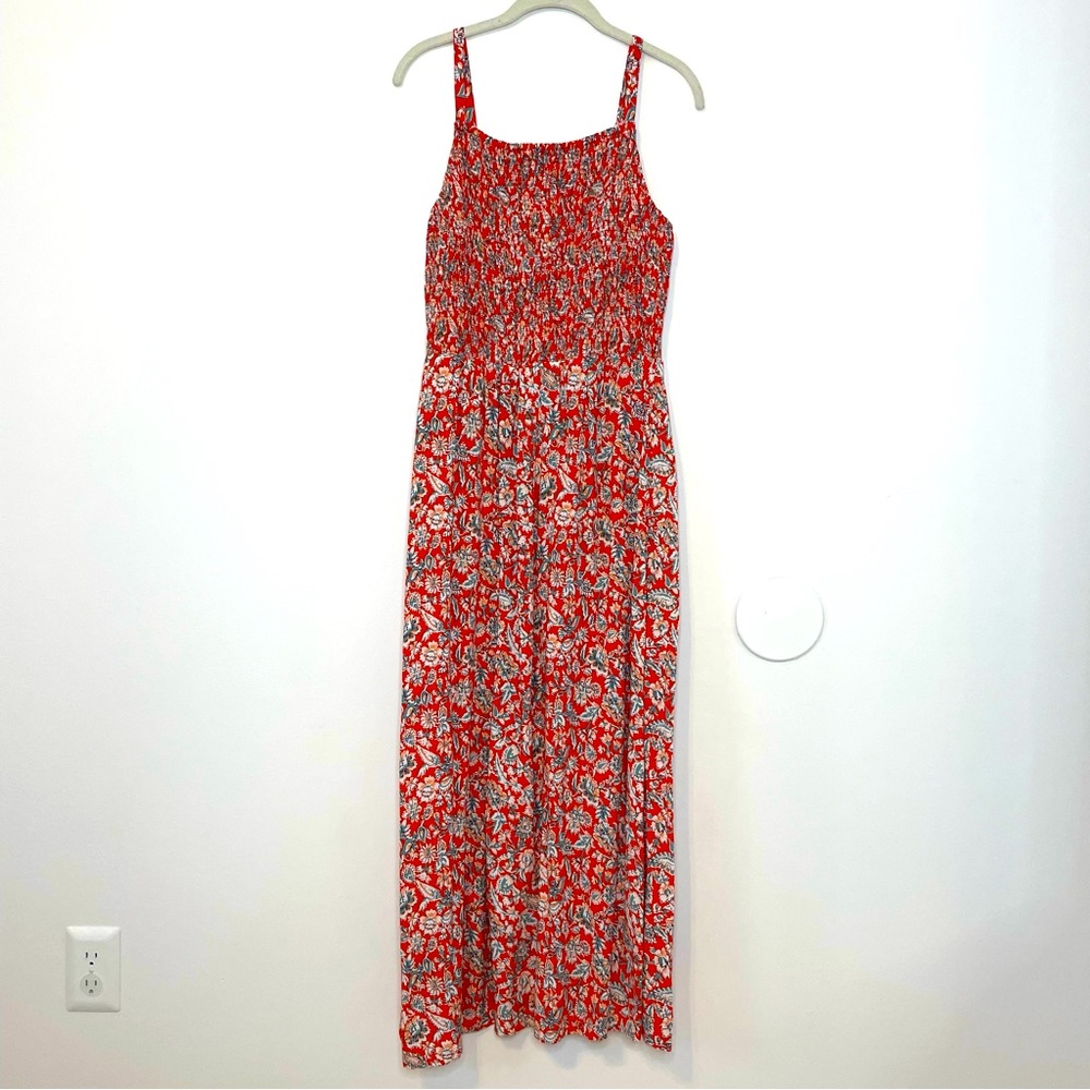 Old Navy Floral Paisley Smocked Midi Dress M Red White Blue Spaghetti Strap NWT - Picture 1 of 13